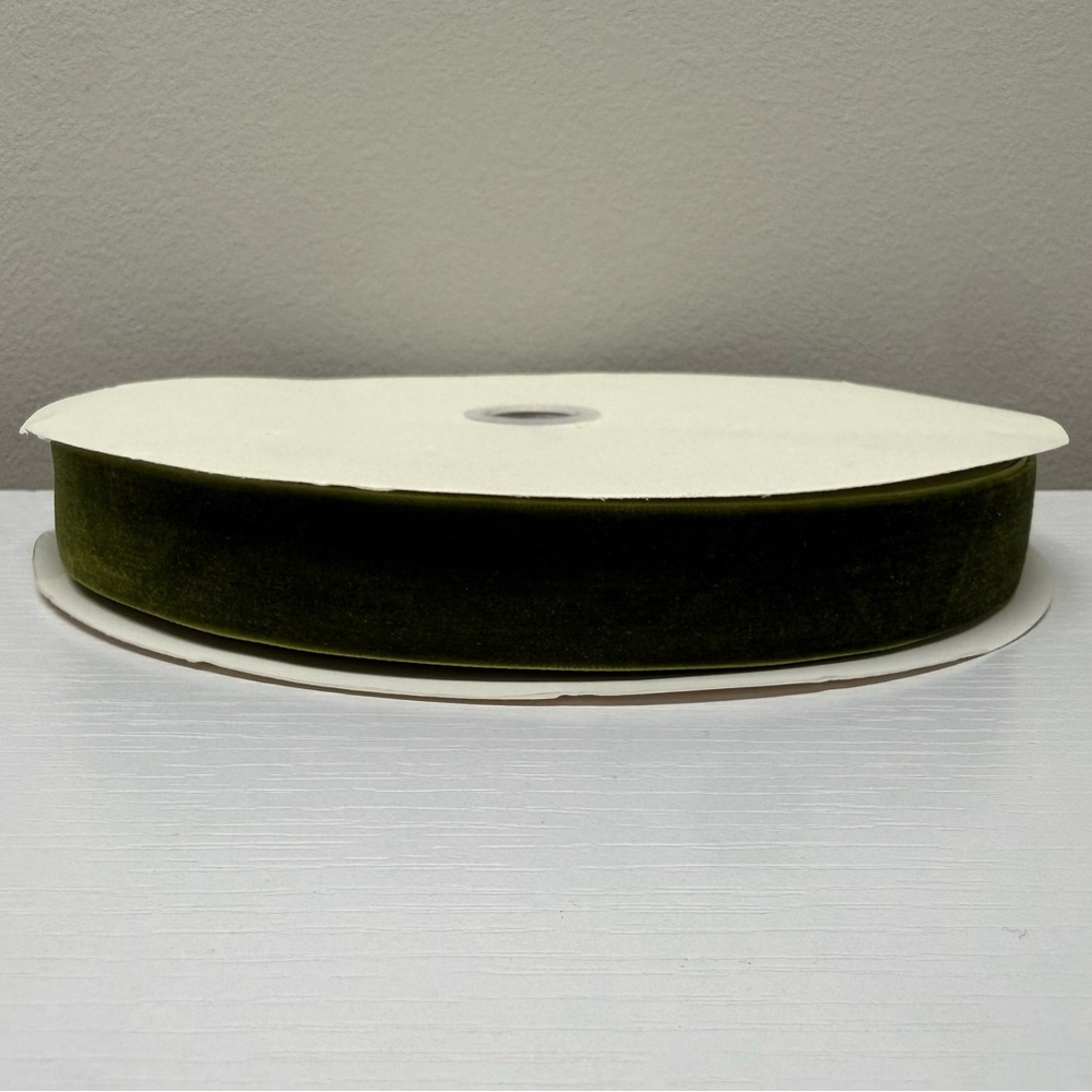 New! Olive Green Velvet Ribbon - 1 Roll, 25 yards x 3/4”, perfect for crafting